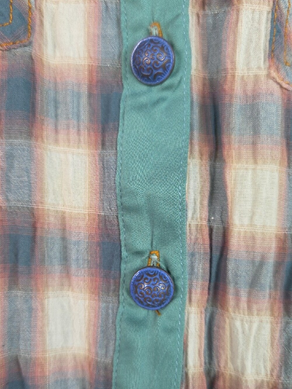 Aratta Silent Journey Women's Maxi Dress - Blue & Rust Plaid, Floral - Picture 5 of 10